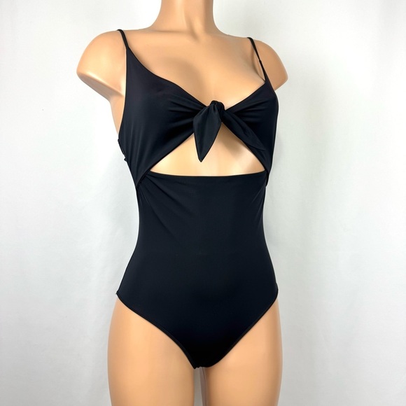 Aritzia Wilfred Noe Black One Piece Swimsuit Tie Front Size M Adjustable Straps - Picture 1 of 14